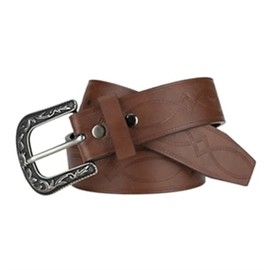 Wrangler Men's 38mm Boot Stitch Pattern with Floral Etched Buckle Belt (Cognac, 44)