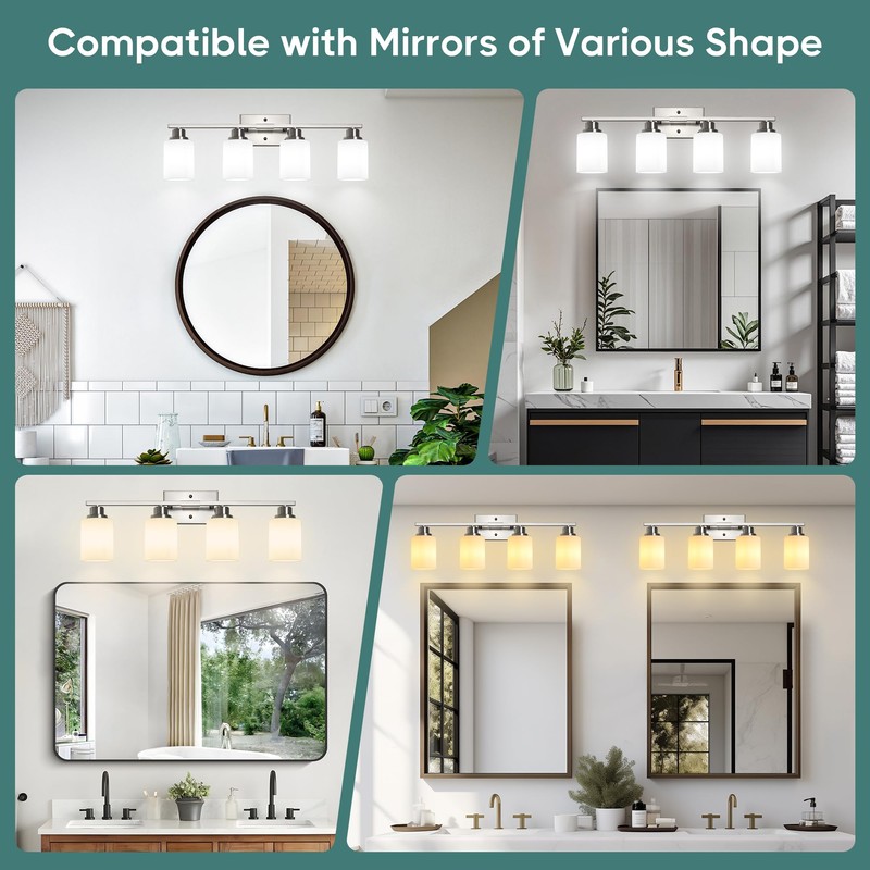 Ascher Bathroom Light Fixtures, 4-Light Vanity Light Over Mirror, Brushed