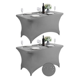 SuperO 2Pack Waterproof Spandex Table Cover for 4FT Table Universal Fitted Stretch Tablecloth for Party, Banquet, Wedding and Events-Gray