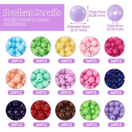 FASHEWELRY 300Pcs Acrylic Round Beads Candy Color Pastel Beads Pony Beads 8mm Cute Bubblegum Beads Bulk for Friendship Bracelet Necklaces Key Chains Jewelry Making