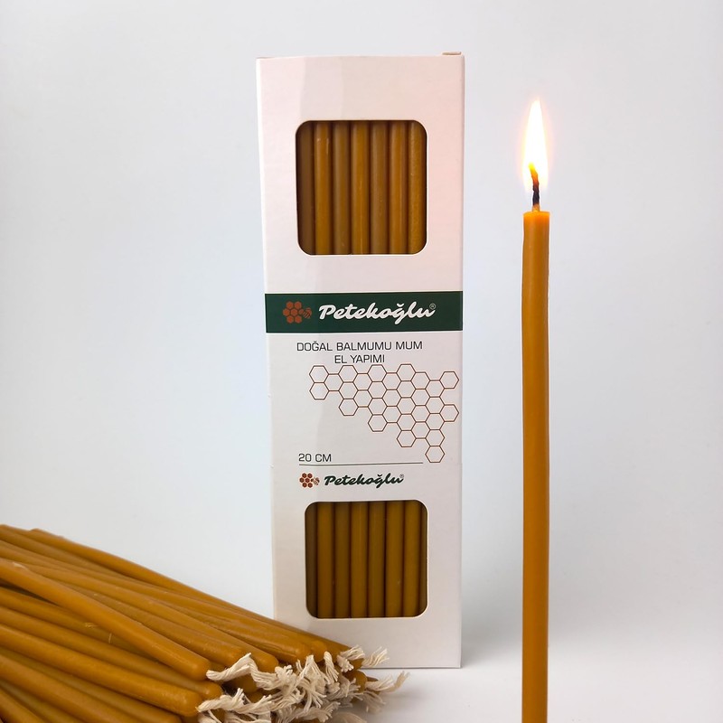 Petekoğlu 40 Pieces Pure Beeswax Candles - No-Drip, Smoke-Less, Tall,