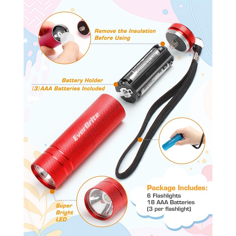 EverBrite 6-Pack Mini Flashlight Set, Aluminum LED Handheld Torches with