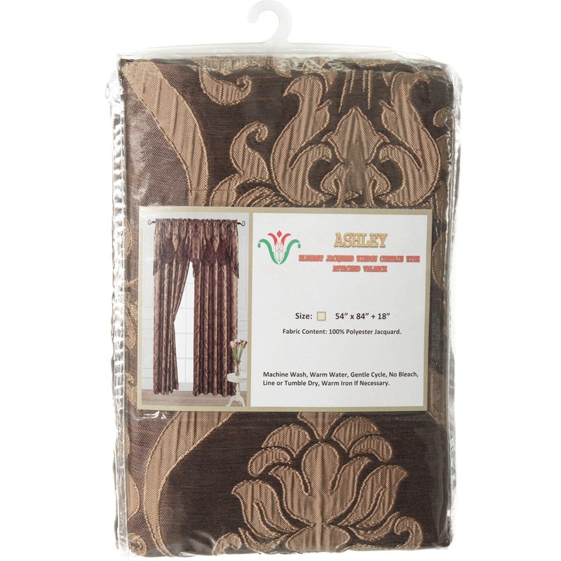 V Luxury Jacquard Curtain Panel with Attached Waterfall Valance, 54