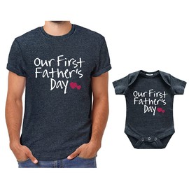 Our First Fathers Day Father Son Matching Shirts Father Daughter Gift for Father's (Dad Black/Baby Black, Dad (XX-Large) / Baby (6-9M))