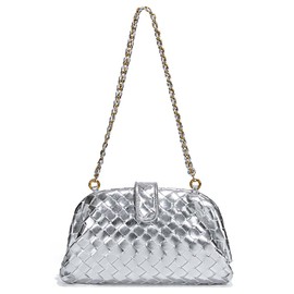 Slouchy PU Leather Woven Hobo Bags Women Trendy Crossbody Crescent Shoulder Purse Beach Satchel Top Handle Tote Handbag, B Light Silver, One Size