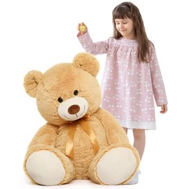 Tezituor 40in Giant Teddy Bear,Big Stuffed Animal Plush,Light Brown Soft Gifts for Baby Shower,Valentine, Christmas, Birthday.