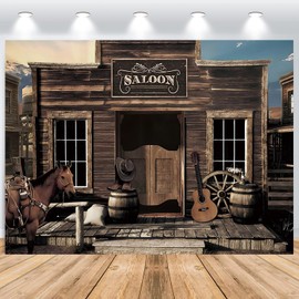 ASDCXZ Western Cowboy Background 2.5 x 1.8 m, Wild West Wooden Barn Salon Horse Rodeo Photo Wall Background, Vinyl Photo Box Background for Western Party Decoration, Portrait Photo Studios Backgrounds