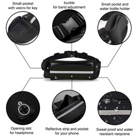 Jasonwell Cangurera Deportiva Impermeable Negra Original para Correr Cangurera Sport Running Invisible para Hombre y Mujer Cinturon Ajustable Ejercicio Riñonera para Running Gimnasio Ciclismo Escalar
