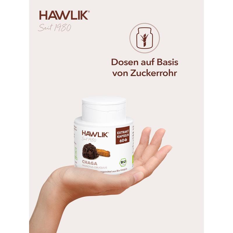 HAWLIK Vital Mushrooms Chaga Extract Capsules - 60 Capsules -