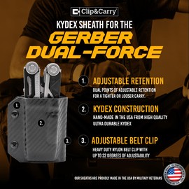 Clip & Carry Kydex Multitool Sheath for the Gerber Dual-Force - Made in USA - Multi Tool Holder Holster - Carbon Fiber Brown