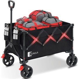 Sunula Collapsible Foldable Wagon Cart with 330lbs Weight Capacity, Heavy Duty Folding Wagon Cart with Big All-Terrain Wheels & Drink Holders. Black