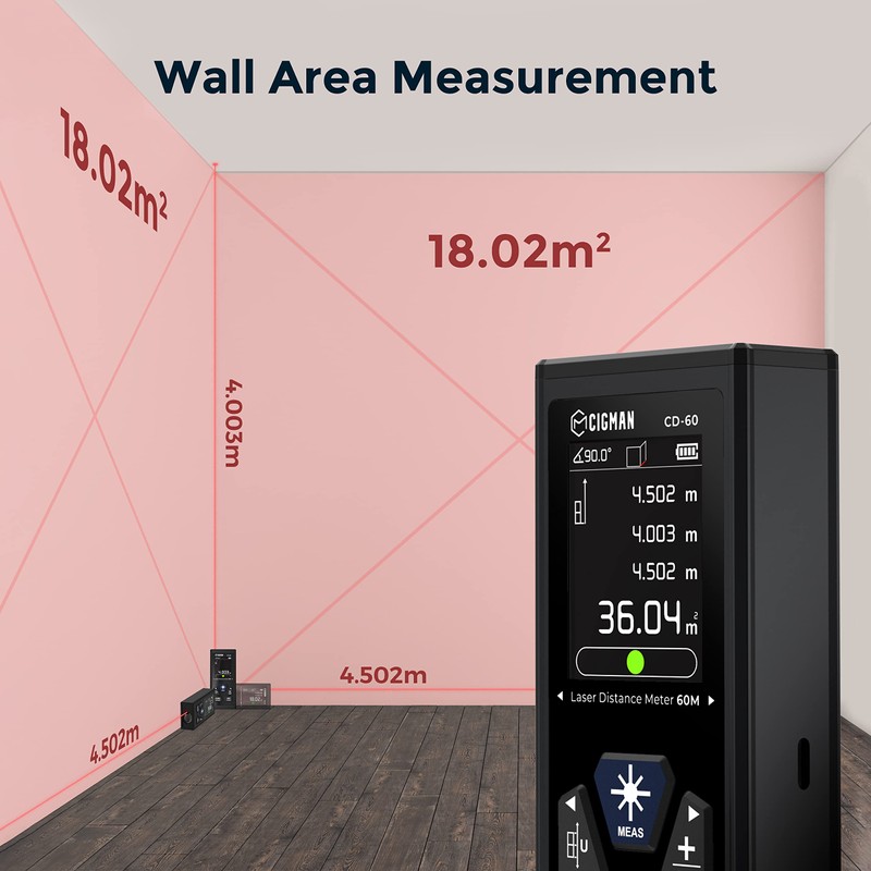 CIGMAN Dual Laser Distance Meter 393ft/120M Bilateral Laser Measurement Tool
