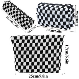 3 PCS Checkered Cosmetic Bag Large Capacity Make Up Bags Multifunctional Travel Makeup Bags Small Cute Cosmetic Bag Ideal for Handbag Travel Camping