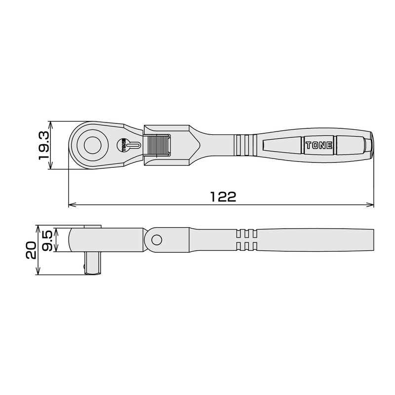 トネ(TONE) 首振ラチェットハンドル(ホールド) RH2FH 差込角6.35mm(1/4")
