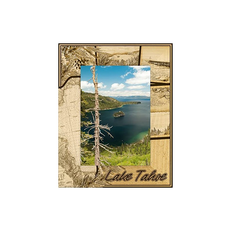 Saddle Mountain Souvenir Lake Tahoe Engraved Wood Picture Frame Portrait
