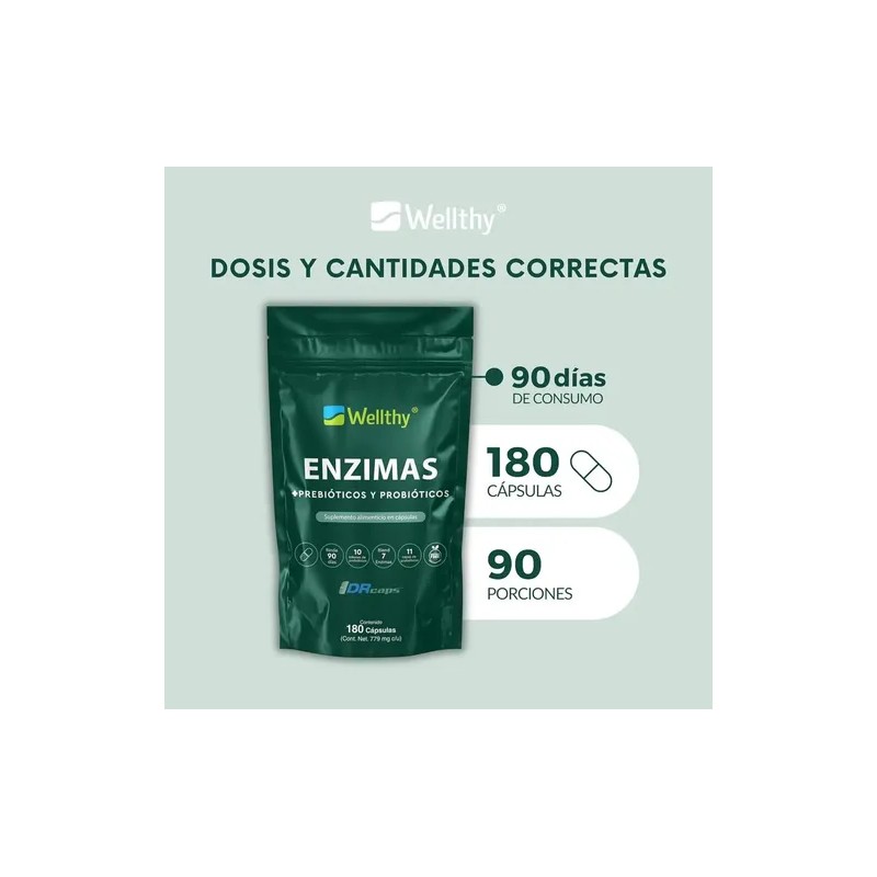 Wellthy Enzimas Digestivas 180 Cápsulas Sabor Sin Sabor