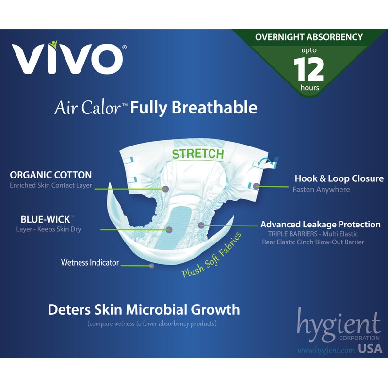 VIVO Organic Cotton Overnight Sensitive Skin Adult Incontinence Diaper Briefs
