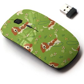 2.4G Wireless Mouse with Cute Pattern Design for All Laptops and Desktops with Nano Receiver - Walking Basset Hound Meadow