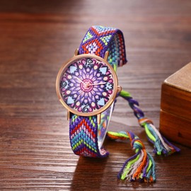Avaner Women's Woven Strap Watches: Boho Floral Multicolored Bracelet Quartz Wrist Watches for Women Ladies