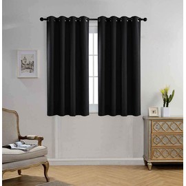 MIUCO Room Darkening Texture Thermal Insulated Blackout Curtains for Bedroom 1 Pair 52x63 Inch Black