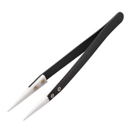 TLFYABAY Ceramic Tweezers, Stainless Steel Ceramic Tweezers, Non-Conductive, High Temperature Resistance 1500 Degrees Applicable to Precision Electrical Operation (Black, White pointed tip)