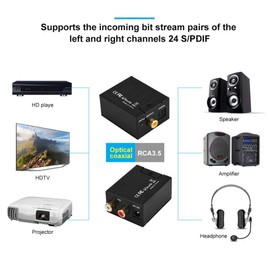 ASHATA Digital Analog Audio Converter Koaxia/Toslink to Analog Stereo Audio R/L Adapter Converter Support S/PDIF for Home and Professional Audio Switching