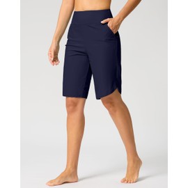 G Gradual Women's High Waisted Swim Board Shorts 11" Knee Length Beach Swimming Long Shorts for Women with Pockets Liner(Navy,S)