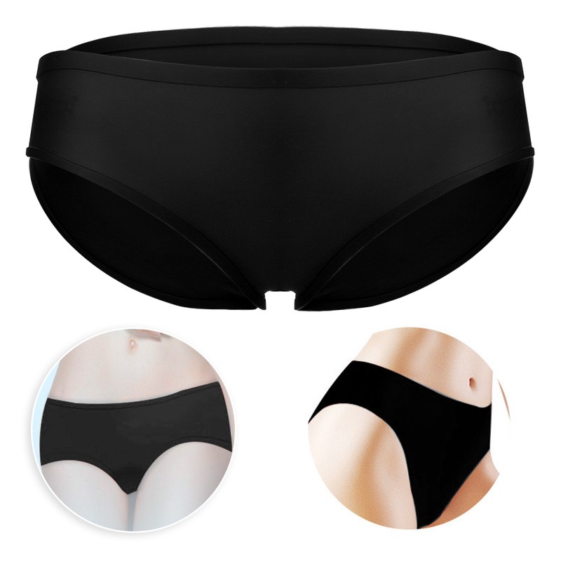 Silicone Elastic Female Swimming Trunks Waterproof Antibacterial Swimming TrunksBlack