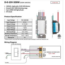 LED Fantasy 0-10V LED dimmer 500W Incandescent or 150W LED/CFL LED Panels ETL Listed Single Pole 110-120 VAC No Neutral Required