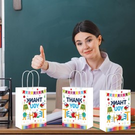 HABDJILTY 20Pcs Teacher Gift Bags with Handle, 5.9Inch Thank You Teacher Gift Bags Teacher Appreciation Gift Bag for Teachers' Day Back to School Party Favors Supplies