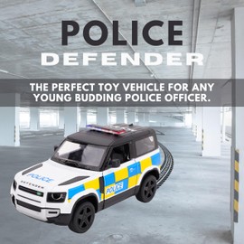 Toyland® 12cm (5") Pull Back & Go Die Cast Police Defender With Open & Close Doors - Toy Vehicles - 1:36 Scale
