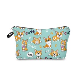 Canvas Toiletry Bag Mini Handbag Zipper Cosmetic Bag Travel Makeup Bag for Women Girls Green Dog Pattern Bag Organizer