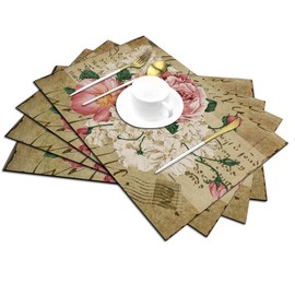Rose Placemats Set of 4, Vintage Rose Art Placemats Heat Resistant for Dining Table Non-Slip 18x12 Inches