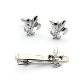 Fleur De Lis Cufflink and Tie Clip Set for Men – Elegant Matching Cufflinks and Tie Bar for Formal Events and Special Occasion