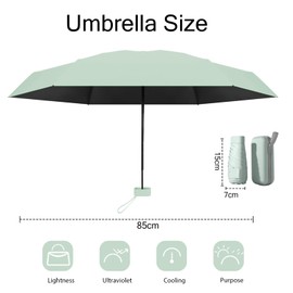 MPXEAVG Compact Umbrella, Mini Umbrella, Umbrella UV Protection, Women's Small Ultralight, Parasol Portable, Umbrella Box, Green