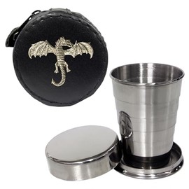 Knight 2oz Collapsible Drinking Cup with Leather Dragon Case