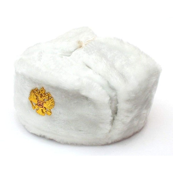Authentic Russian Military White Ushanka Hat Soviet Imperial Eagle Badge * Size XL*