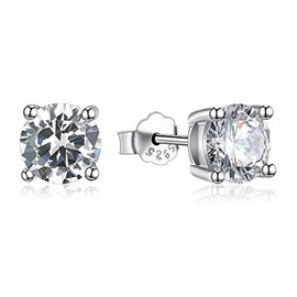 Earrings 925 Sterling Silver with Zirconia Diamond Shape Allergy Free., Silver