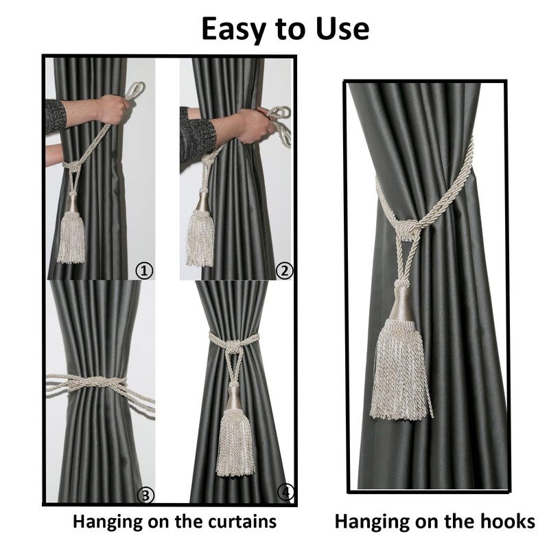 HedongHexi 2 Pack Gold Curtain Tassel Tibacks, Modern Rope Window