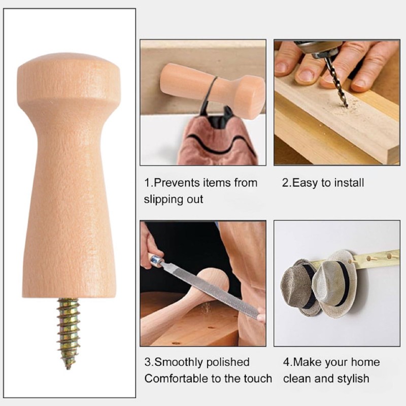MOROBOR 10pcs Wood Wall Hooks, Decorative Wooden Hooks, Screw-On Solid