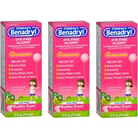 Benadryl Kids Allergy Dye-Free Liquid Bubble Gum 4oz(3 Pack)