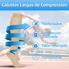 Ausein Medias de Compresion Mujer y Hombre, 3 Pares Calcetas de Compresión Elásticas de Algodon, Unisex Calcetines Largo 15-20 mmHg, Socks Santiembolicas Varices para Deportivos, Correr, Viaje,Fitness