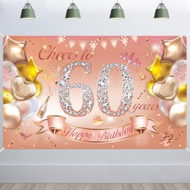 HOWAF 60. Geburtstag Banner für Frau 60. Geburtstag Dekoration Rose Gold, Stoff Plakat für 60. Geburtstag Hintergrund Deko Photo Booth für 60. Geburtstag Garten Tisch Mauer Deko