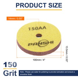 HARFINGTON Diamond Sponge Polishing Pads 4" Dia 150 Grit Emery Sand Fiber Polishing Pad Wet Use Buffing Pad for Stone Concrete Marble Grinder Polisher Buffing Wheel, Yellow Brown