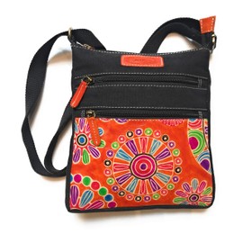 Macha Ethnic Cotton Bag with Colorful Prints and Leather Inserts Cotton and Leather Shoulder Bag for Women Ethnic Indian Colorful, Black (black 01)