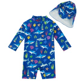 upandfast Baby Badeanzug mit Sonnenhut Uv Schutz Badebekleidung für Baby Mädchen/Jungen (Blau, 12-18 Monate)