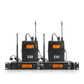 XTUGA IEM1200 Wireless in Ear Monitor System 2 Channel 2 Bodypacks in Ear Monitors for Musicians Wireless Mono Type, 40 Frequencies, Up to 300Ft Range, Suitable for Church, Band and Studio