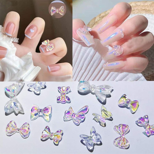 100 pcs Bow Nail Decoration 3D Charm Decals Stickers Accessories Crystal 10 Styles Bow Sparkle Design Nail Decoration Flatback Bow DIY Scrapbooking Craft Jewels Supplies