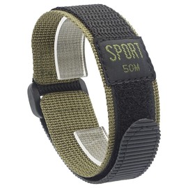 AMHUGE Hook & Loop Nylon Sport Watch Band Waterproof Outdoor Watch Strap Black Gray 18mm 20mm 22mm for Men or Women (Olive（Black Plastic Buckle）, 22mm-Regular)