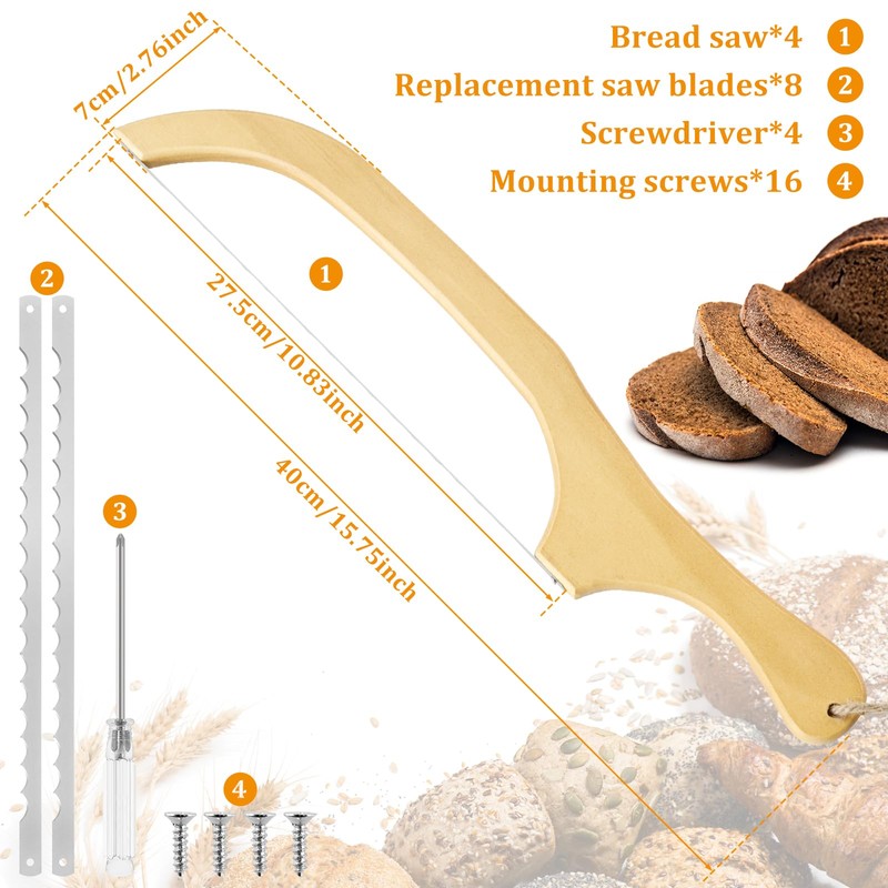4 Pack Bread Slicer with 8 Replacement Serrated Blades for